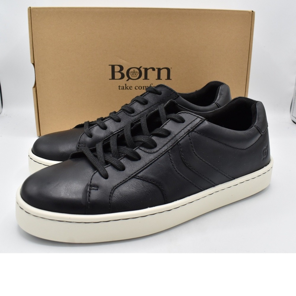 Born Beck Tie Sneakers Mens 10.5 Black New Leather Low Top Shoes